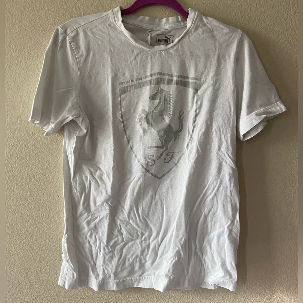 Puma Ferrari Graphic Tee Shirt | Size S | White/Grey